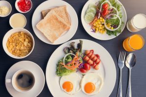 breakfast, egg, vegetable, whole grain, fruit, milk